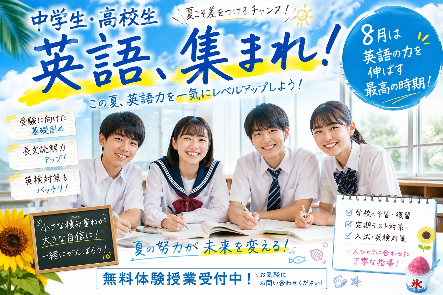 【坂井市・春江の中学生へ】8月からでも間に合う!夏休み後半で成績を伸ばす勉強法 坂井市の学習塾なら考学理数塾へ